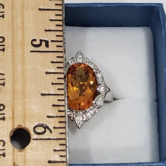 Natural Gaucha Citrine & White Zircon fancy halo ring in Plat/925 Sterling sz 8 - Picture 3 of 6
